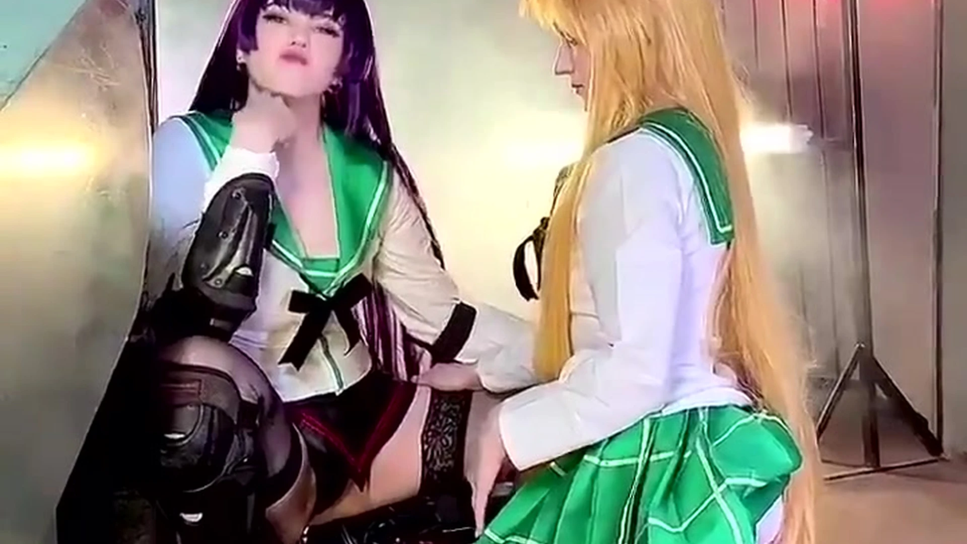 Alina Becker two schoolgirl cosplay teasing