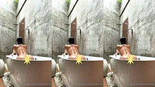 Angela Castellanos teasing her wet naked body in the bathtub