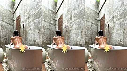 Angela Castellanos teasing her wet naked body in the bathtub