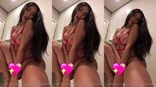 Angela Castellanos teasing her sexy red see-through lingerie