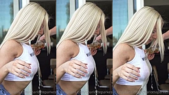 Charlotte Parkes teasing her perky tits in see-through top