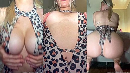Charlotte Parkes teasing her naked tits in leopard lingerie