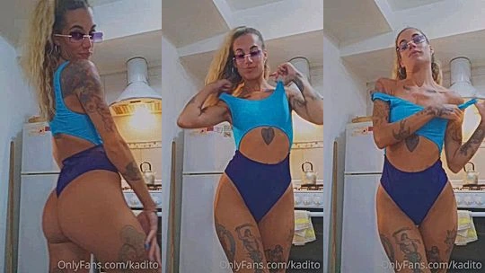 Kadito teaing her big booty wearing blue panties