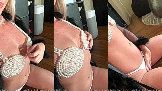 Charlotte Parkes teasing in her pearl lingerie