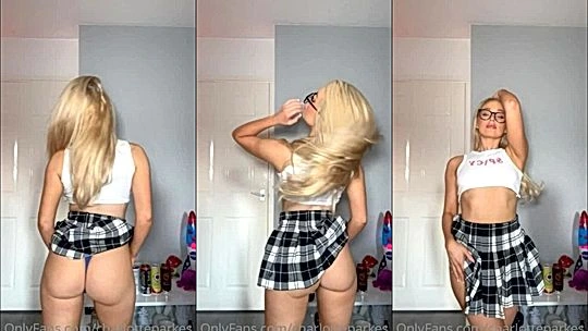 Charlotte Parkes showing of her big ass in plaid skirt