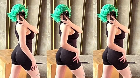 Alina Becker tesaing her big booty in opm cosplay