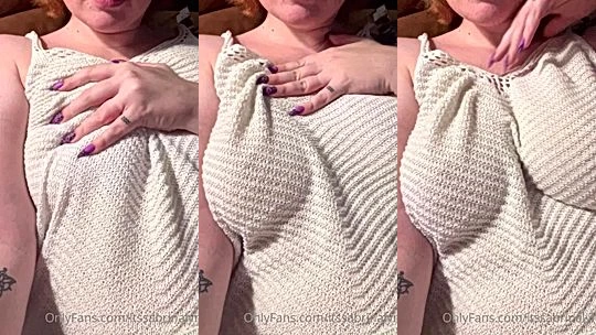 Sabrina Lynn playing with her big tits in wool shirt