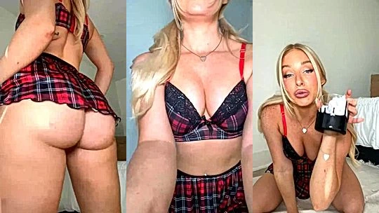 Charlotte Parkes teasing in her sexy plaid skirt lingerie