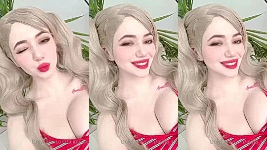 Alina Becker teasing her big tits wearing red top