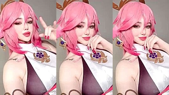 Alina Becker teasing her big boobies in cosplay gear