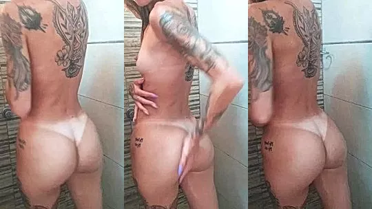 Kadito teasing her wet naked body in the shower