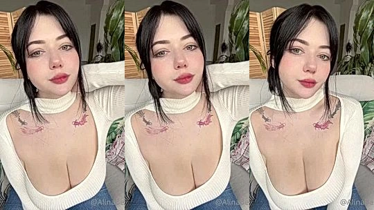 Alina Becker teasing her big boobies and deep cleavage
