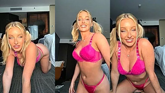 Charlotte Parkes teasing her sexy pink lingerie
