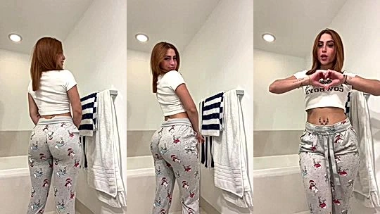 Angela Alvarez teasing her big ass in her pajamas