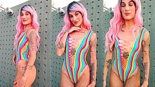 Kadito teasing her sexy body in rainbow swimsuit