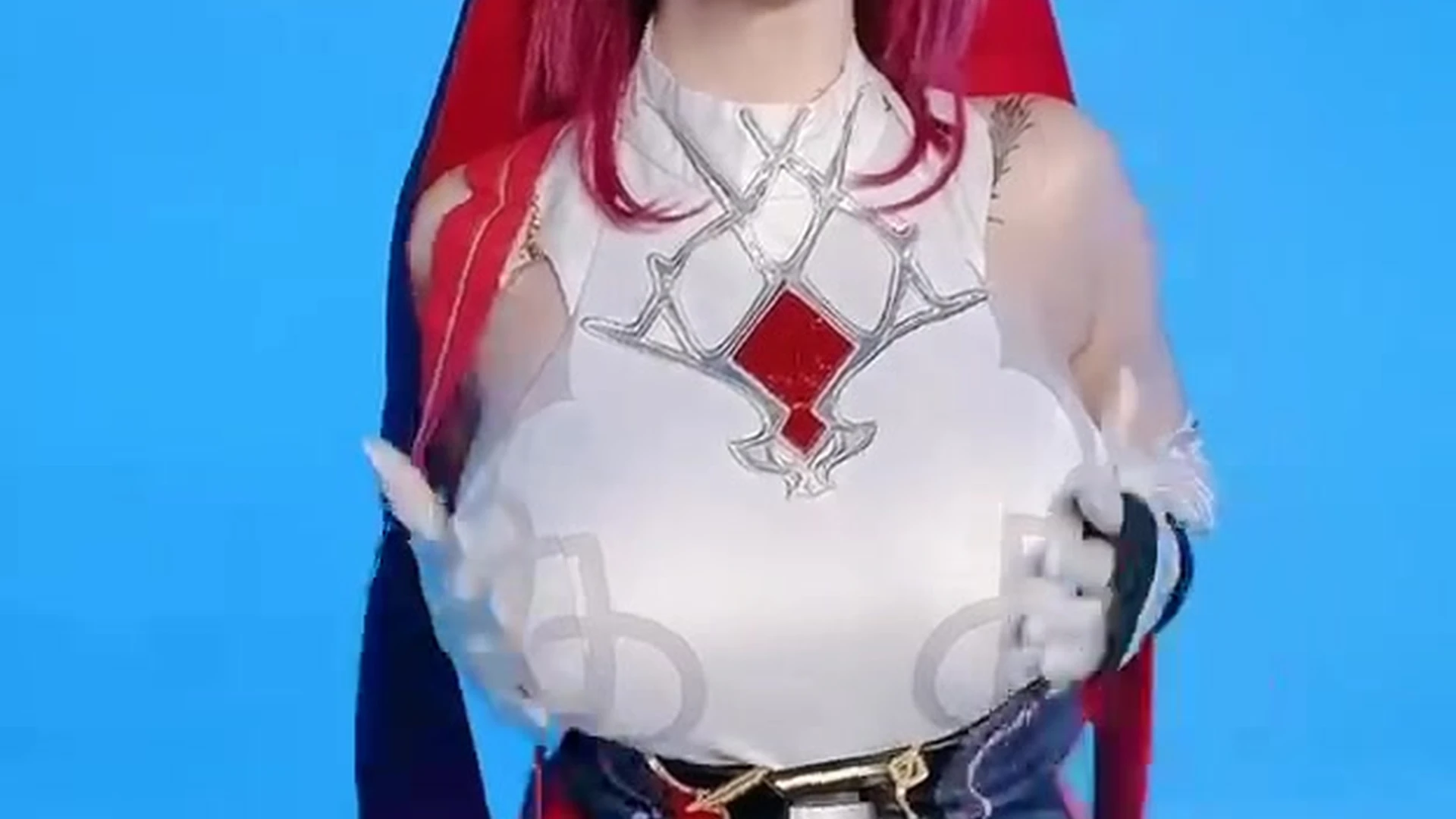 Alina Becker teasing her big tits in cosplay outfit