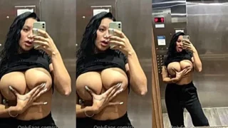 Chromazz playing with her naked tits in the elevator