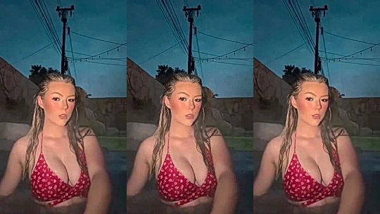 blonde model Hailey Sigmond wet bikini tease in the pool