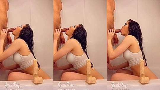 hot chick Ariana Mumtaz sucking her husband cock in the shower