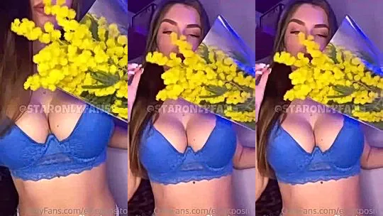 hot italian Elisa Esposito receiving flowers in lingerie