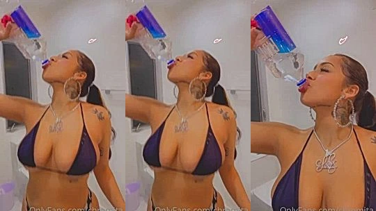 hot latina model Chromazz pouring water all over her bikini body