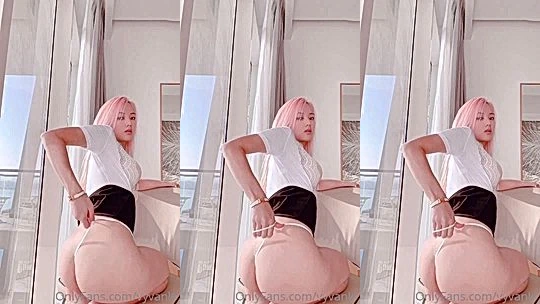 Vyvan Le pulling up her skirt and teasing her butt