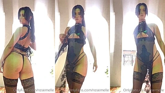 hot chick Rose Melle teasing in sexy black lingerie