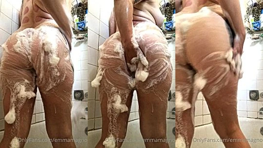 Emma Magnolia soaping up her naked booty in the shower