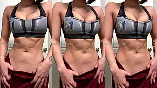 Womanwearingred showing off her abs