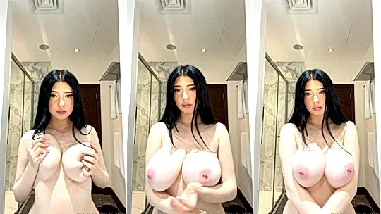 hot slut Layla Dream playing with her naked big boobies