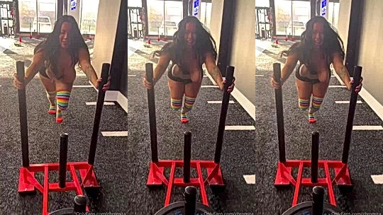 Chromazz teasing her big sweaty tits in the gym